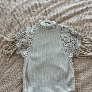 Anthropologie Fringed Knit Sweater Top